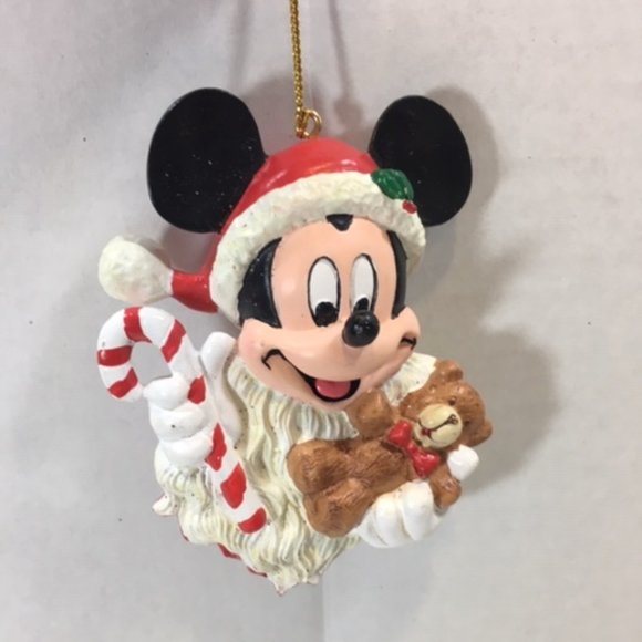 VTG Disney Santa Mickey Mouse In 3D w/Candy Cane & Bear Christmas Ornament 3.5" - Picture 2 of 7